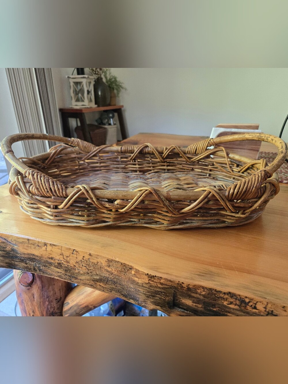 Vintage Woven Wicker Oval Serving Tray Basket